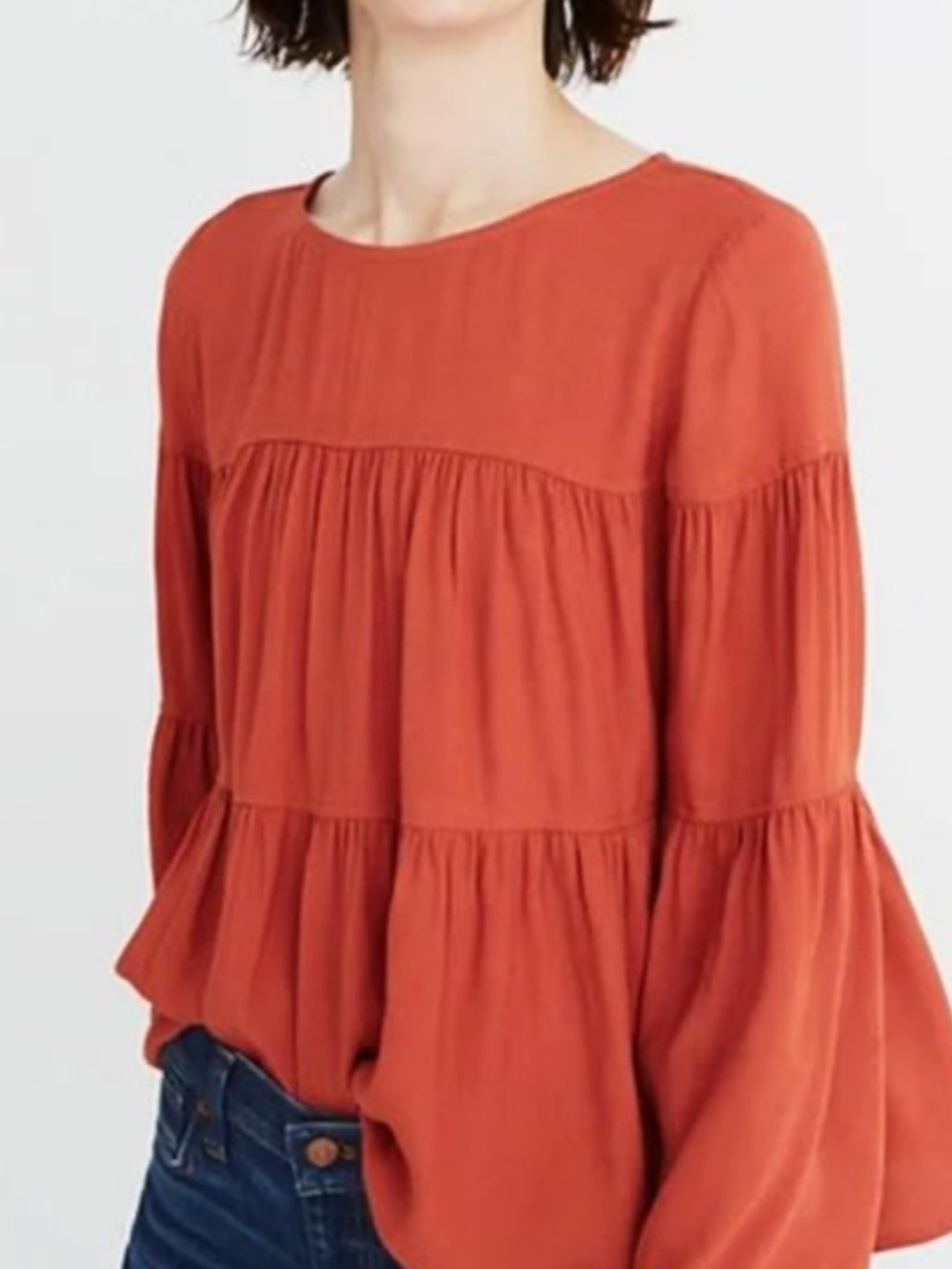 Madewell Burt orange tiered button back long sleeve top